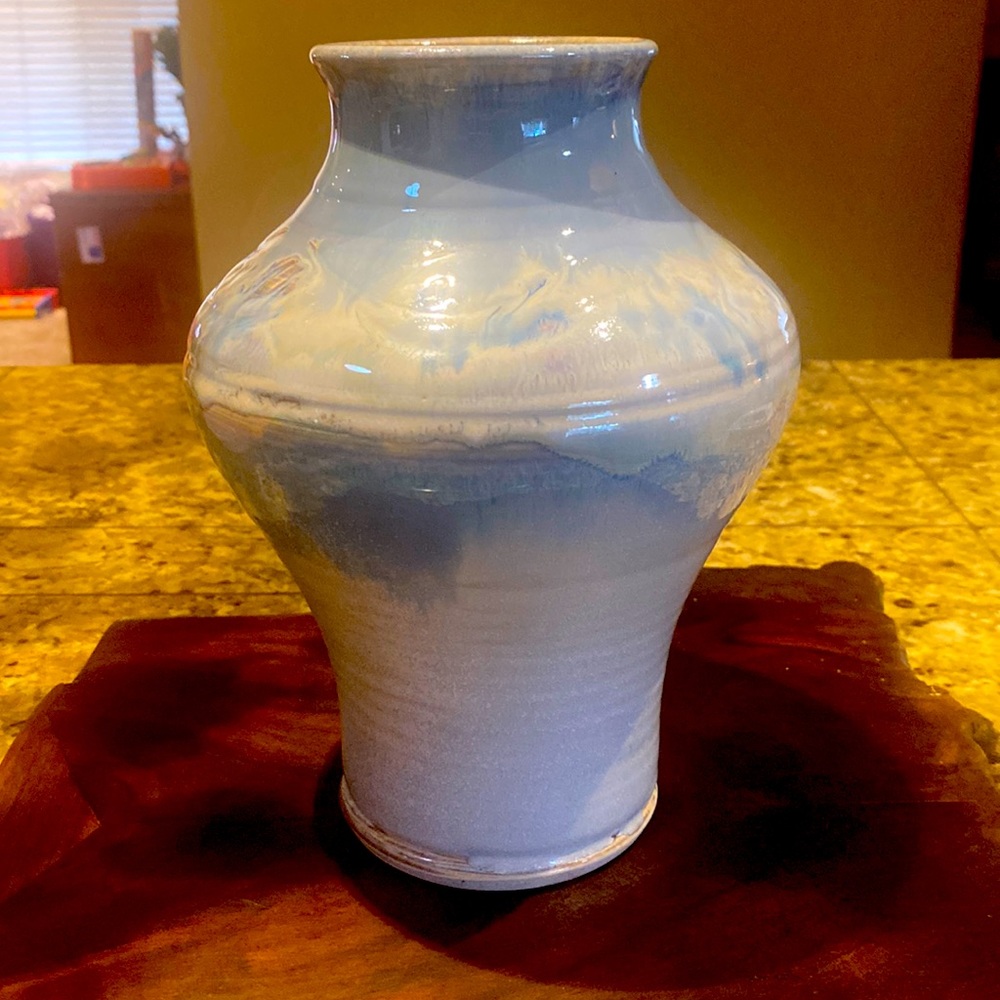Signed Studio art pottery vase pastel iridescent glaze